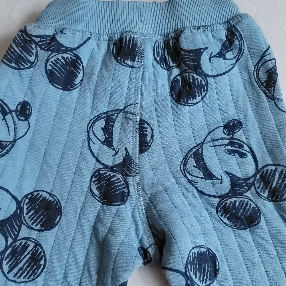 H&M Disney 6-9 M Blue Plush Quilted Mickey Mouse 2-Piece Set Sweatshirt‎ Pants
